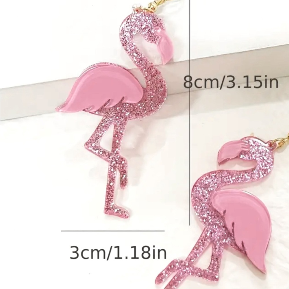 2/$20 Pink Flamingo 🦩 Earrings Glittery Sparkly NEW - Picture 3 of 4